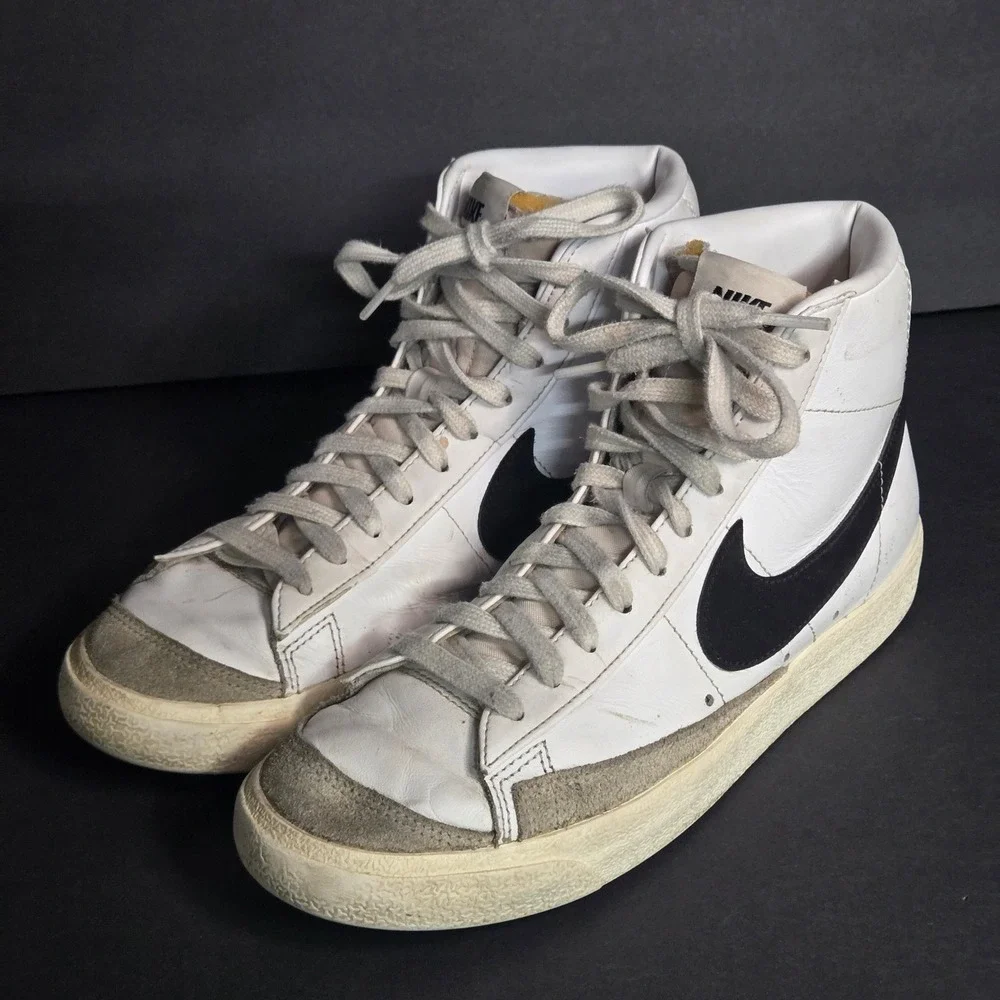 Nike Blazer Mid 77 Vintage White Black Sneakers Men's 8 BQ6806-100 High Top